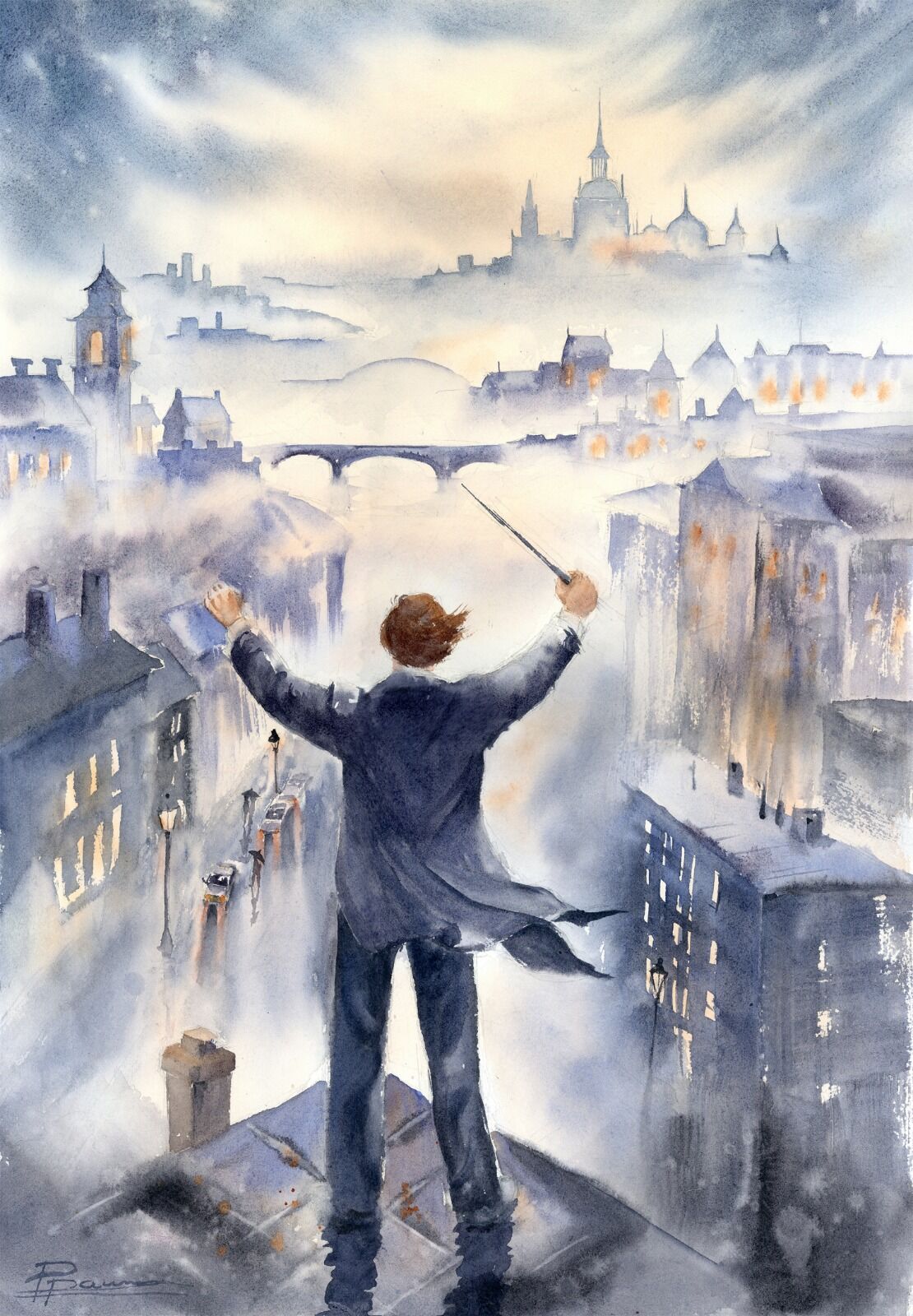 First Gesture (Fog Symphony) - Original Watercolor Painting. 2026, size 14 × 20 inches, price 500$ (Fog Symphony) - Original Watercolor Painting, 1526