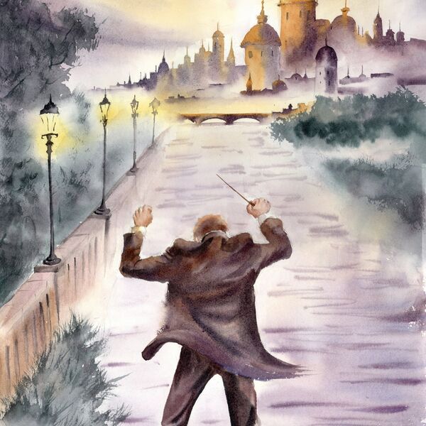 Ruins in Minor (Fog Symphony) - Original Watercolor Painting. 2026, size 14 × 20 inches, price 500$ (Fog Symphony) - Original Watercolor Painting, 1528