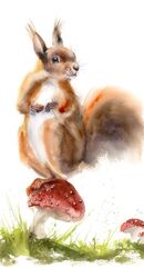 Squirrel and Mushroom- original watercolor painting by PaintisPassion Size: 11.9 x 15.7 in Squirrel and Mushroom- original watercolor painting 887