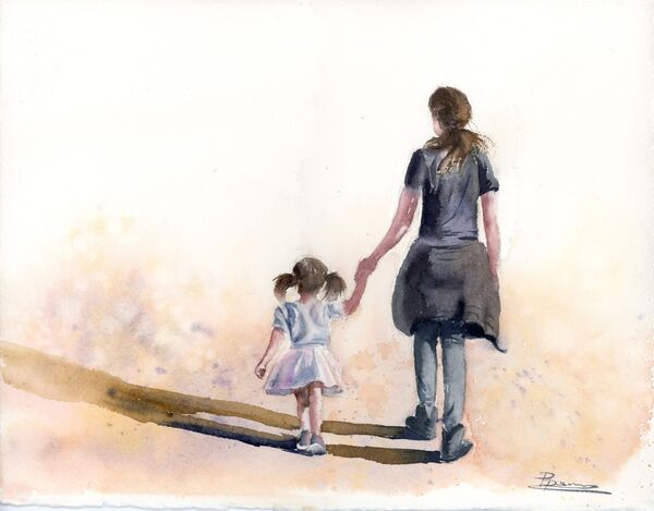 Family - Original Watercolor Painting. Size 15 x12 in, Price 240$