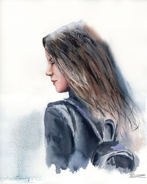 Woman - Original Watercolor Painting. Size 12.8 x 14.8 in, Price 200$
