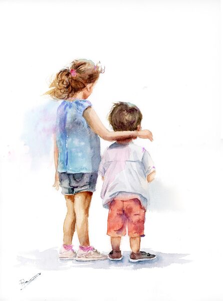 Childhood - Original Watercolor Painting. Size: 12 x 16 inches. Not For Sale