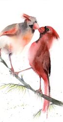 Kissing birds - Original Watercolor Painting Kissing birds - Original Watercolor Painting 534