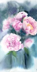 Pink Peonies - Original Watercolor Painting by PaintisPassion, Size: 11 x 15 in Pink Peonies - Original Watercolor Painting 573
