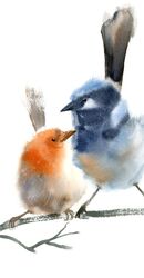 Two Wrens - Original Watercolor Painting, Size: 11.5 x 14 in Two Wrens - Original Watercolor Painting 696