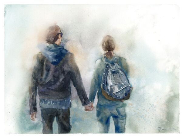 Pair of cute wrens - original watercolor painting Pair of cute wrens - original watercolor painting 805