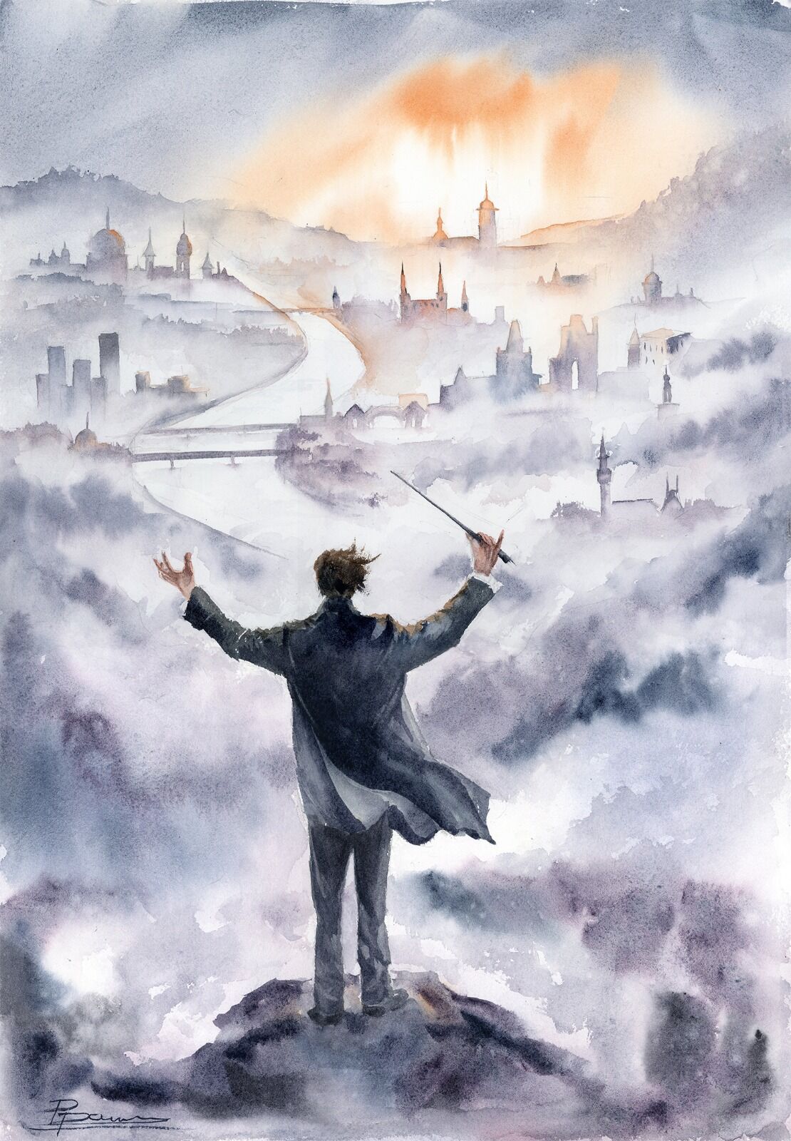 First Gesture (Fog Symphony) - Original Watercolor Painting, 1525
