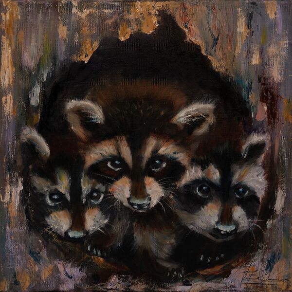 1512 Raccoon Family (2025), Oil Painting on canvas