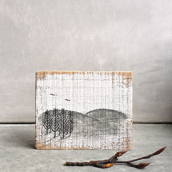 Trees on a Hill - wood painting
