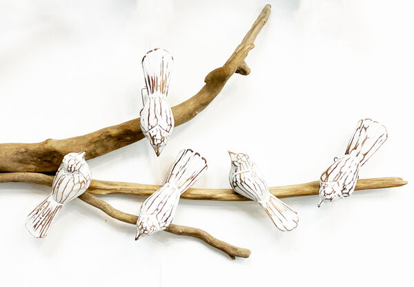 Carved birds on a branch - white