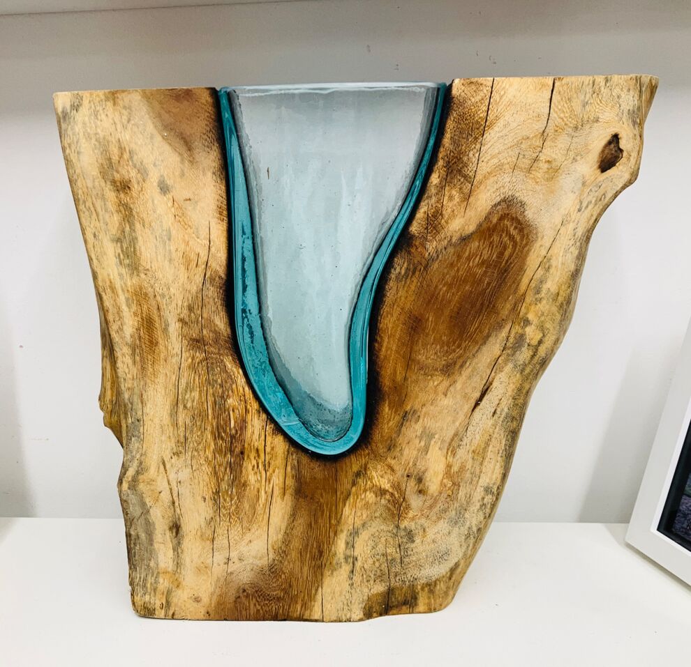 An XL  Natural Teak Wedge Vase
