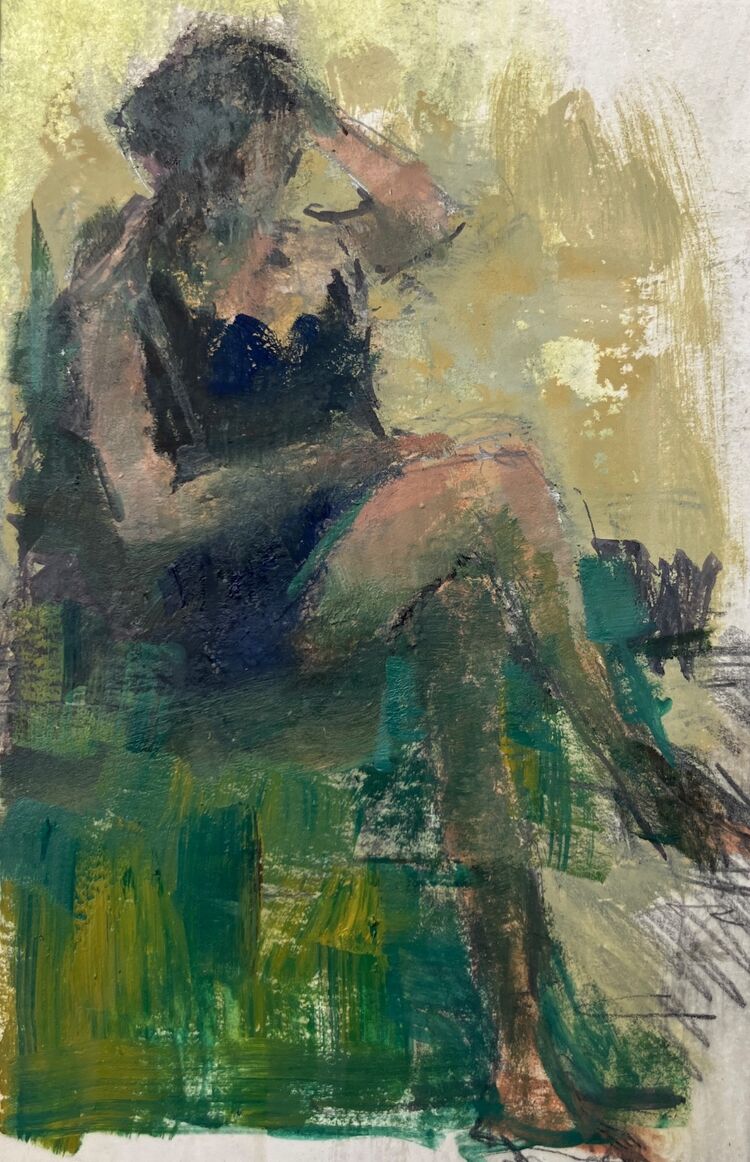 Woman seated II Mixed Media 9 x 7cms