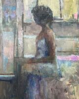Interior with seated woman Oil 22 x 32cms