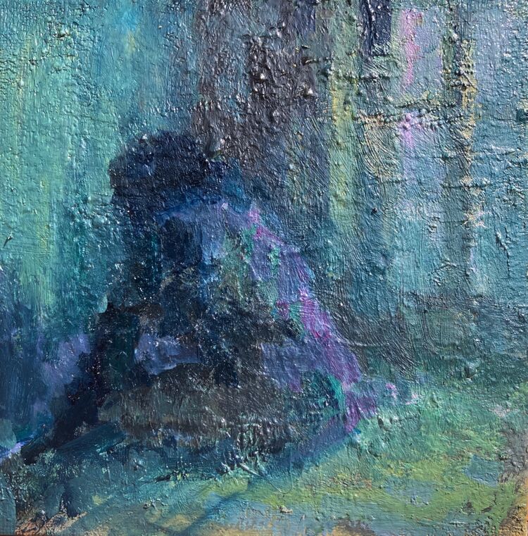 Nighttime figure. 20 x 20cms Oil