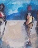 Five figures. Mixed media. Framed 22 x 34cms