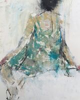 Woman with turquoise - mixed media 15 x 11cms  SOLD