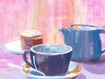 Cup of Tea and Cake in Acrylic Acrylic Paint