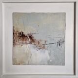 Minimal abstract work with pale blended tones and fine, sketch-like lines that evoke a calm, suspended moment where the air feels completely still.