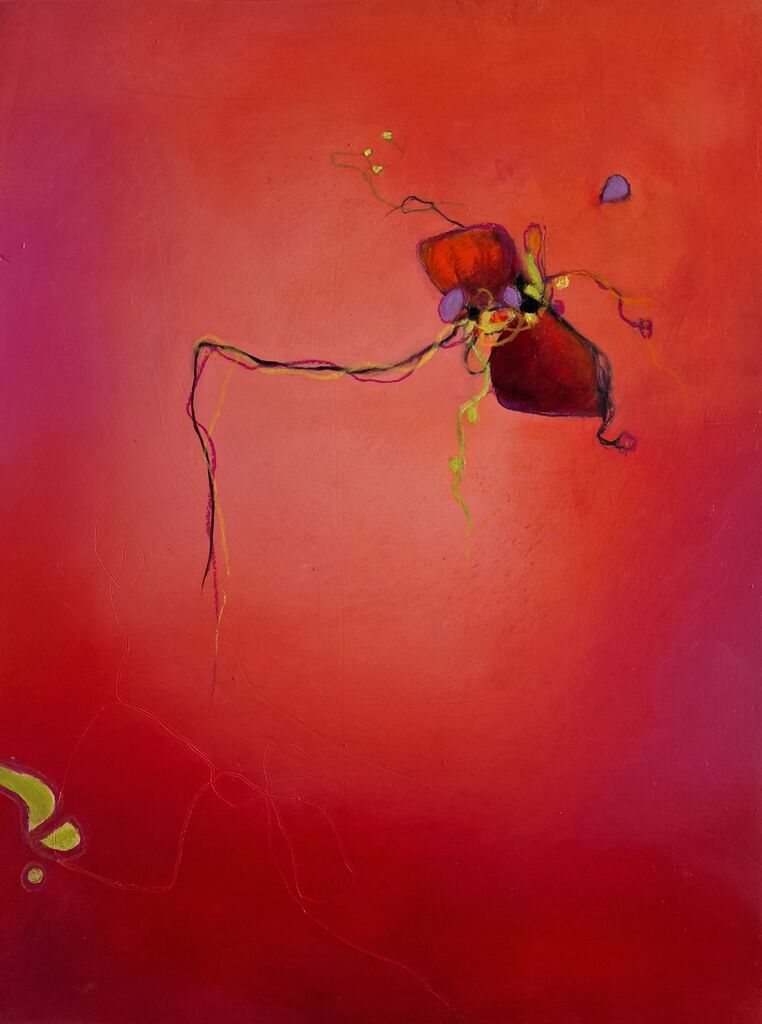 A deep, suspended form sends out tendrils of intention into glowing red air.