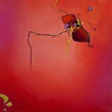 A deep, suspended form sends out tendrils of intention into glowing red air.