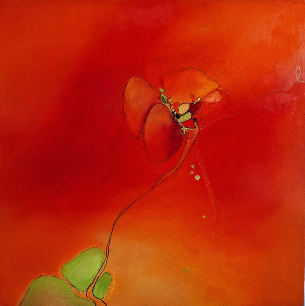 A flare of primordial heat begins to take form, rising through red and orange air.