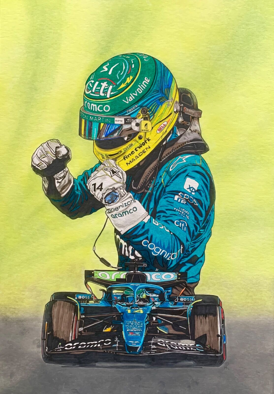Alonso - Aramco Aston Martin (Size A2) (SOLD)
