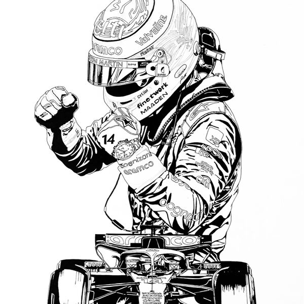 Alonso - Aston Martin (Sketch Variant) (A3 Print)