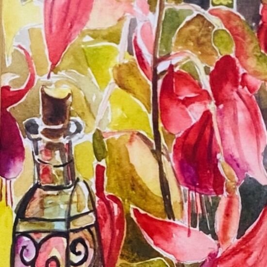 fuschia and painted bottle