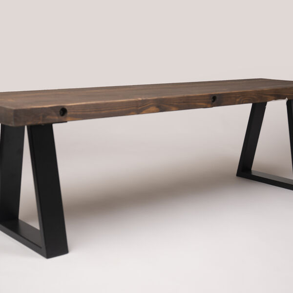 Wood Bench with Trapezium Legs bench to match industrial table with trapezium legs