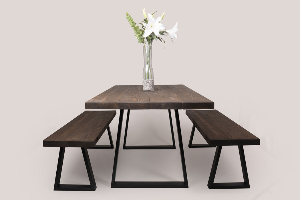 M. Oak Table & Benches - Trapezium Legs