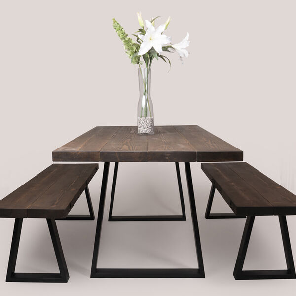 M. Oak stained Table & Benches M. Oak Table & Benches - Trapezium Legs