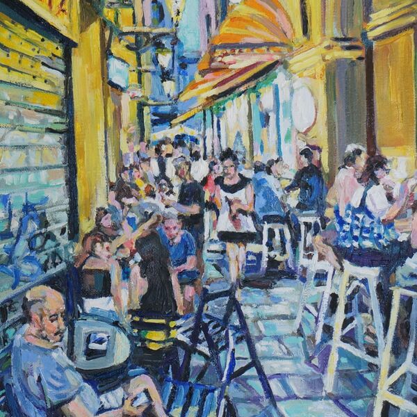 Street scene in Bolognia's fashionable food quarter