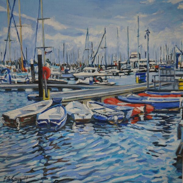Boats moored in Lymington Harbour