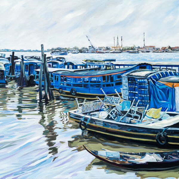 Water taxis moored on the Mekong River