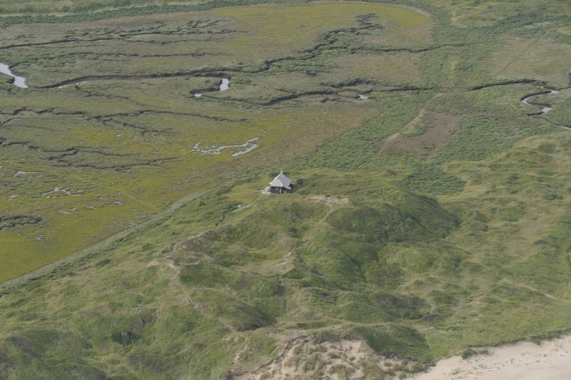 Aerial view of the Hut and Hut Hills on Scolt Head Island