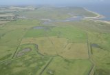 Aerial view of Scolt Head Island with Burnham Overy harbour and the Holkham freshmarshes in the forground.