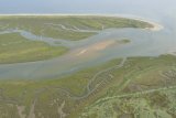 Aerial view of Burnham Overy Harbour the East end of Scolt Head Island