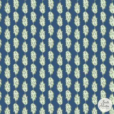Simple  leaf seamless vector pattern, narrow rows. Hand-drawn blue white green botanical leaves in  vertical layout.