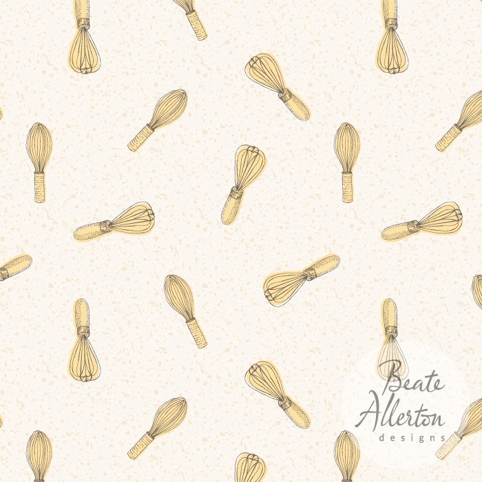 loosely scattered hand drawn whisks used in making jam available for exclusive licensing