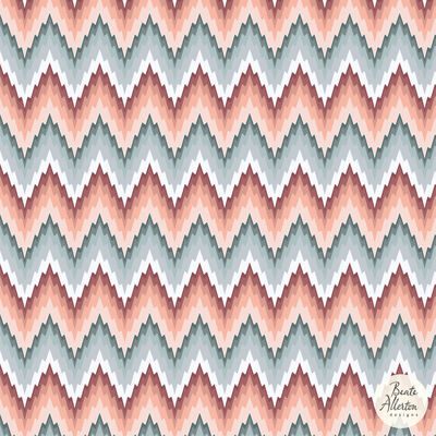 flamestitch repeat vector  pattern, blue pink white chevron design, horizontal repeat available for art licensing