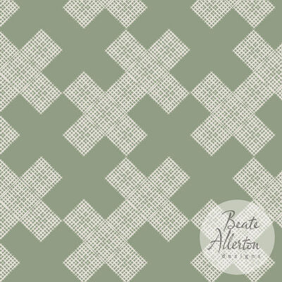 Tessellating diagonal waffle style cross green white seamless vector pattern, available for licensing