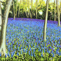 Over The Brow, Chantry Woods Guildford bluebells woodland spring Becca Clegg painting chantry wood Guildford Surrey