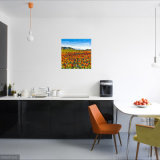 Orange Poppies and Cornflowers Print in imaginary Kitchen setting