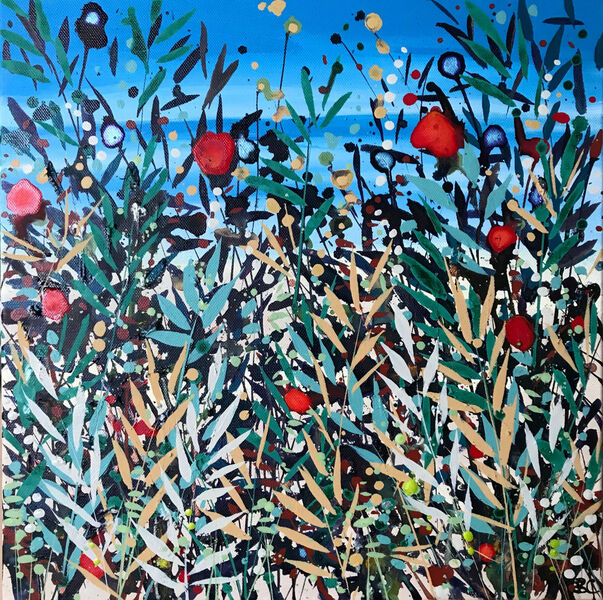 Cromer Grasses Teal Green Red poppies blue sea