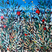 Sea View: Poppies and Grasses I (Cromer) Cromer Grasses Teal Green Red poppies blue sea