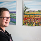 Lavenderfield and Stripy Fields Landau Germany in my studio Lavender Field Stripy Fields Landau Originla painting Becca Clegg