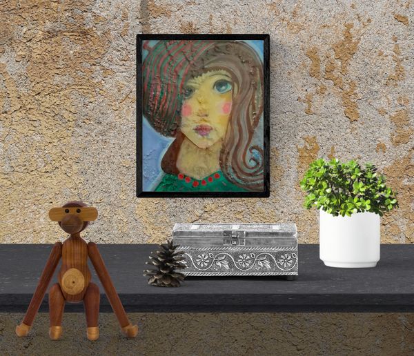 She Had a Gentle Soul, intuitive expressionisht portrait mixed media on canvas with gloss resin surface by Bee Skelton