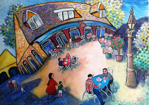 Original painting by Bee Skelton Satollo Cafe and Flower Studio Marlow