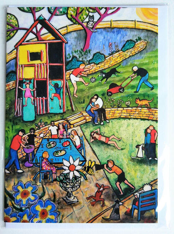 Blank greeting card family celebration from original painting by Bee Skelton