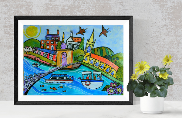 Marlow Bridge over the River Thames, original painting by Bee Skelton